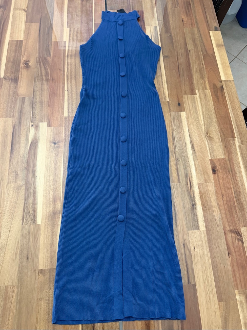 NWT Sz M Lulus Sunia Blue Sleeveless Button-Front Midi Sweater Dress Ribbed
